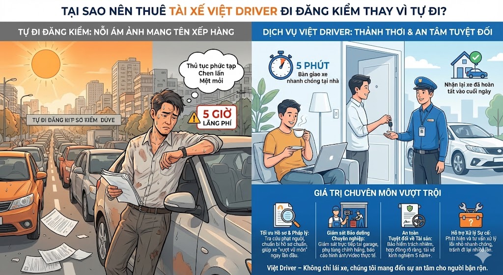Tại sao nên thuê tài xế đi đăng kiểm thay vì tự đi? Tại sao nên thuê tài xế đi đăng kiểm thay vì tự đi?