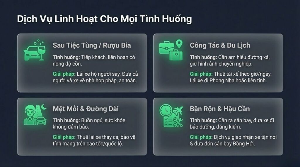 Dịch vụ lái xe hộ Quảng Bình dành cho mọi tình huống Dịch vụ lái xe hộ Quảng Bình dành cho mọi tình huống