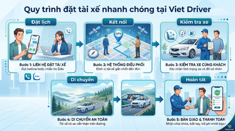 Quy trình 5 bước đặt tài xế nhanh chóng tại Viet Driver