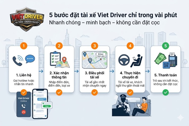 5 bước đặt tài xế lái hộ nhanh nhất tại Viet Driver