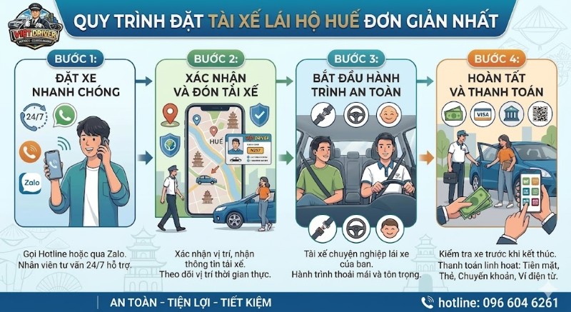 Quy trình đặt tài xế lái hộ Huế đơn giản với 4 bước tại Việt Driver