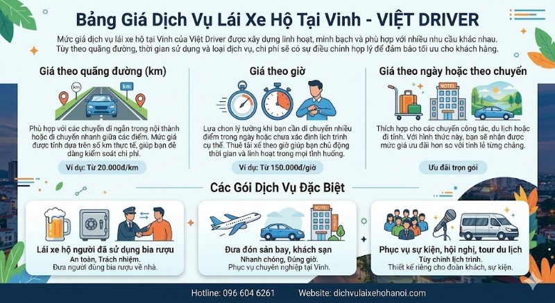 Giá dịch vụ lái xe hộ Vinh tại Việt Driver phụ thuộc vào nhiều yếu tố khác nhau