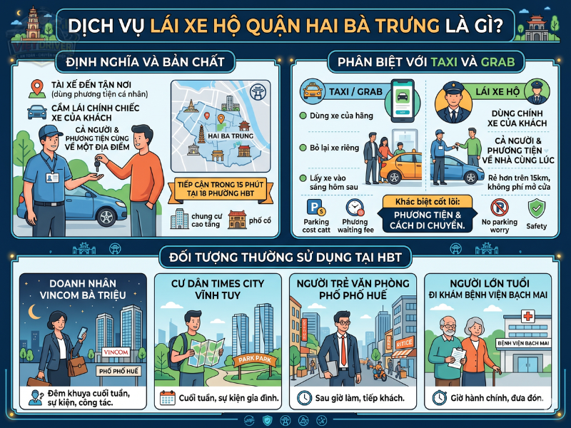 Viet Driver đưa bạn và phương tiện về nhà an toàn. Chúng tôi phục vụ chuyên nghiệp tại Hai Bà Trưng Viet Driver đưa bạn và phương tiện về nhà an toàn. Chúng tôi phục vụ chuyên nghiệp tại Hai Bà Trưng