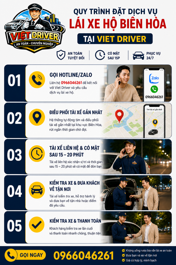 Quy trình đặt dịch vụ lái xe hộ Biên Hòa tại Viet Driver