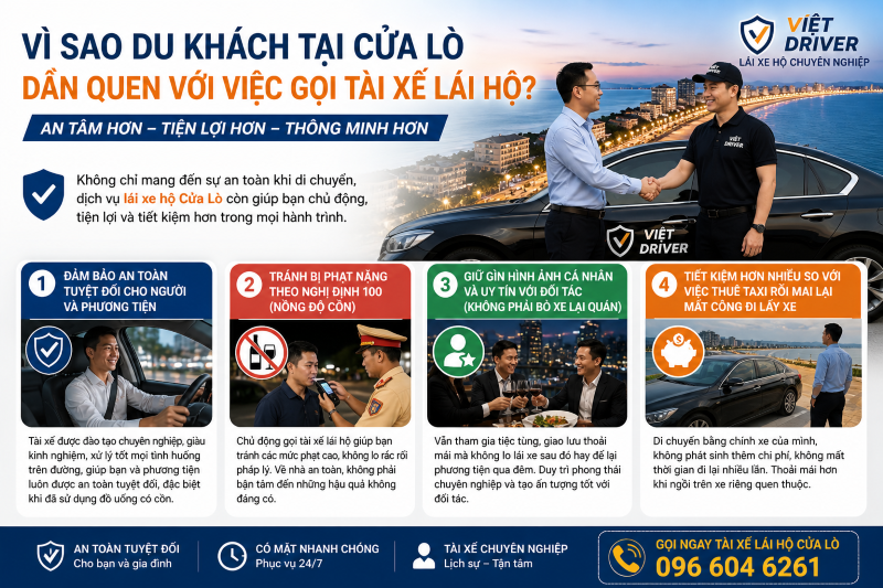 Những lý do khiến việc gọi dịch vụ lái xe hộ ngày càng được ưa chuộng tại Cửa Lò