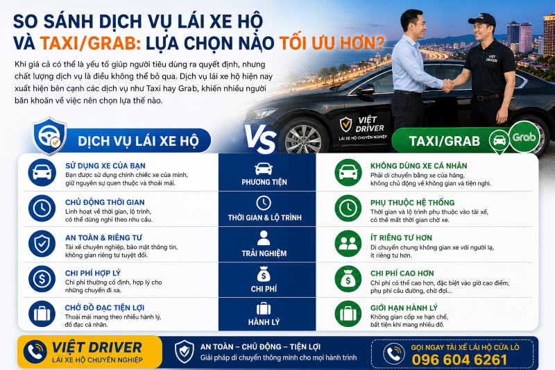 Sự khác nhau giữa dịch vụ lái xe hộ và taxi/Grab