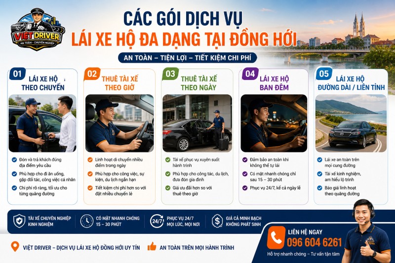 Các gói dịch vụ lái xe hộ đa dạng tại Đồng Hới của VIệt Driver