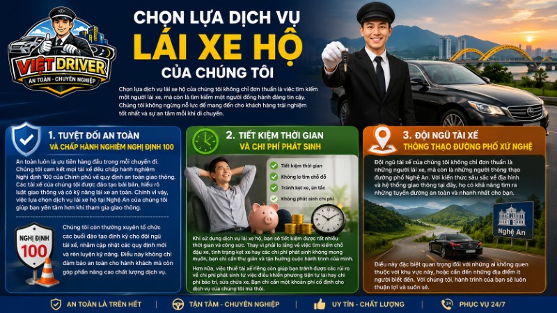 Dịch vụ lái xe hộ tại Nghệ An của Việt Driver