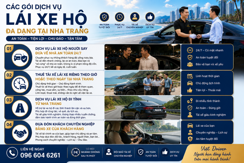 Việt Driver cung cấp đa dạng các gói dịch vụ lái xe hộ tại Nha Trang