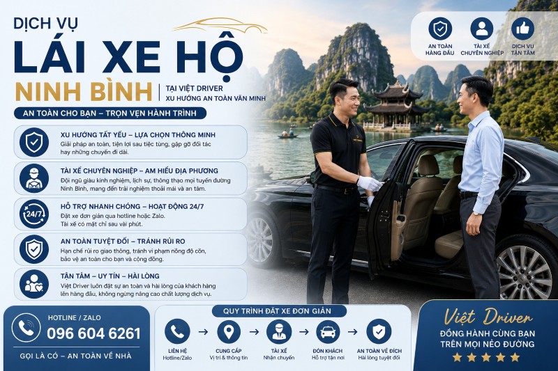 Việt Driver - Đơn vị cung cấp dịch vụ lái xe hộ Ninh Bình chuyên nghiệp Việt Driver - Đơn vị cung cấp dịch vụ lái xe hộ Ninh Bình chuyên nghiệp