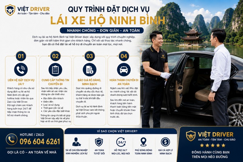 Quy trình đặt dịch vụ lái xe hộ Ninh Bình nhanh chóng tại Việt Driver chỉ với 5 bước Quy trình đặt dịch vụ lái xe hộ Ninh Bình nhanh chóng tại Việt Driver chỉ với 5 bước