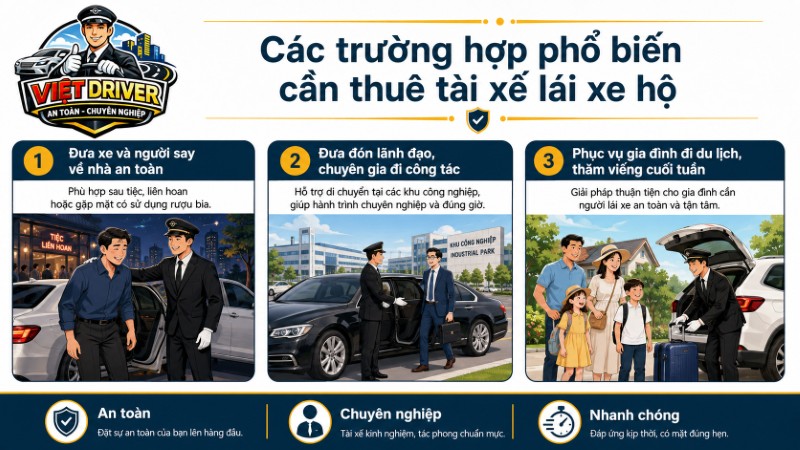 Các trường hợp phổ biến cần thuê tài xế lái xe hộ tại Viet Driver Các trường hợp phổ biến cần thuê tài xế lái xe hộ tại Viet Driver