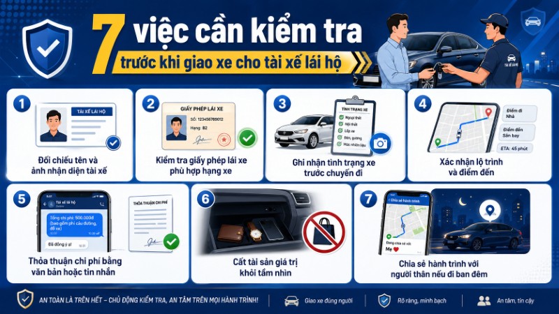 Checklist 7 việc cần kiểm tra trước khi giao xe cho tài xế lái hộ Checklist 7 việc cần kiểm tra trước khi giao xe cho tài xế lái hộ
