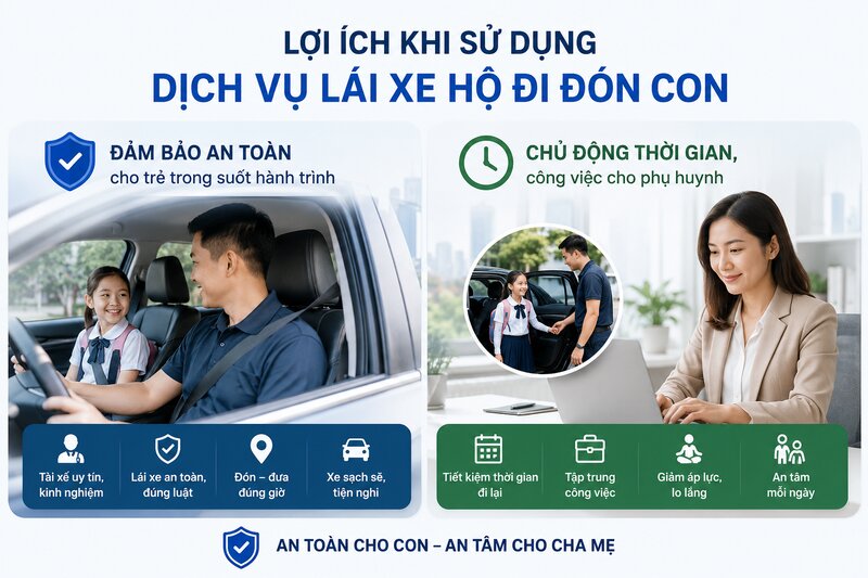 Lợi ích vượt trội khi sử dụng dịch vụ lái xe hộ đi đón con Lợi ích vượt trội khi sử dụng dịch vụ lái xe hộ đi đón con
