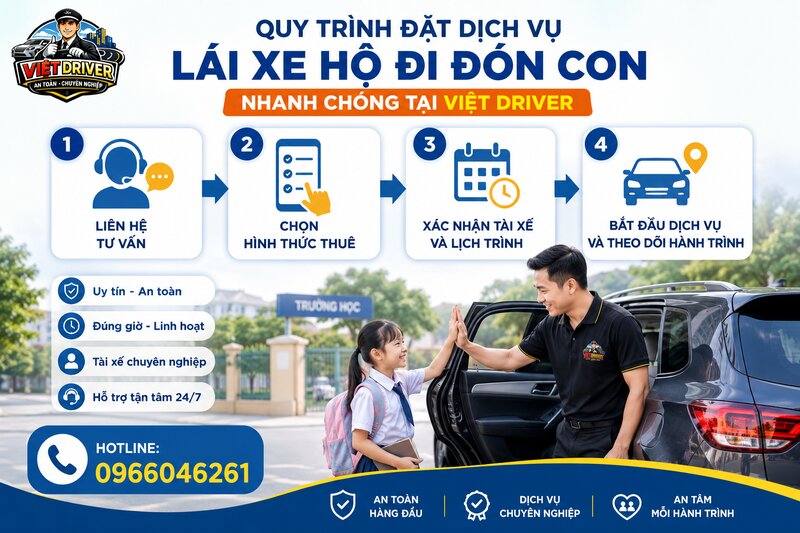 Quy trình đặt dịch vụ lái xe hộ đi đón con nhanh chóng tại Việt Driver Quy trình đặt dịch vụ lái xe hộ đi đón con nhanh chóng tại Việt Driver