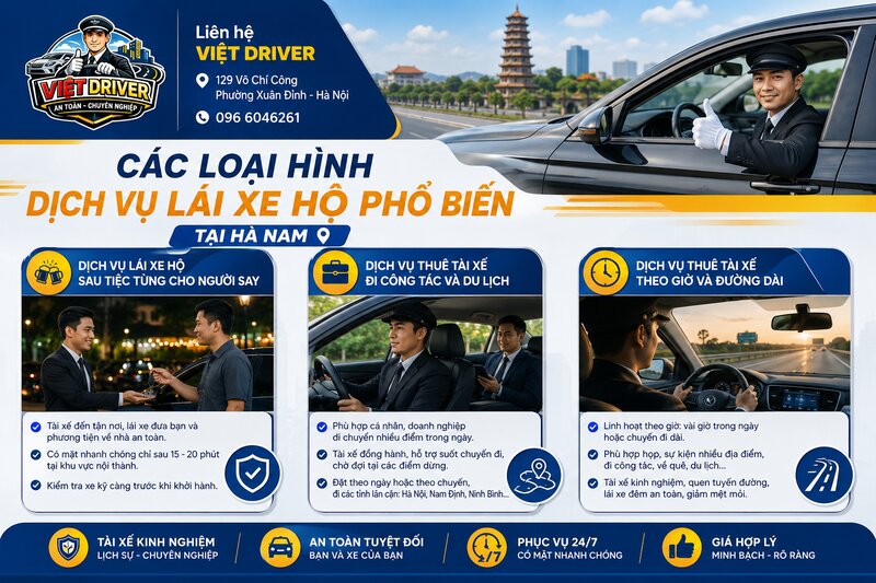 Các loại hình dịch vụ lái xe hộ phổ biến tại Hà Nam Các loại hình dịch vụ lái xe hộ phổ biến tại Hà Nam