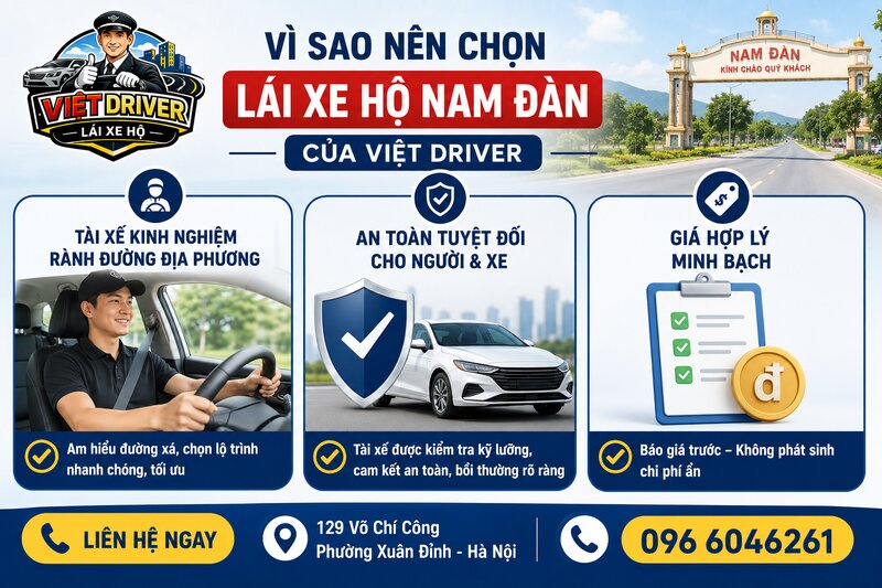 Lý do nên chọn dịch vụ lái xe hộ Nam Đàn của Việt Driver Lý do nên chọn dịch vụ lái xe hộ Nam Đàn của Việt Driver