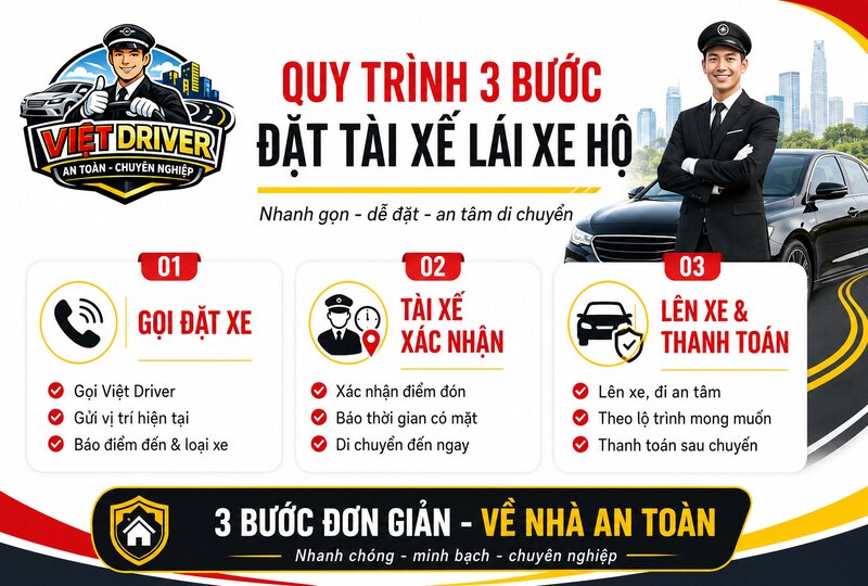 Quy trình 3 bước đặt tài xế lái xe hộ đơn giản và nhanh chóng Quy trình 3 bước đặt tài xế lái xe hộ đơn giản và nhanh chóng