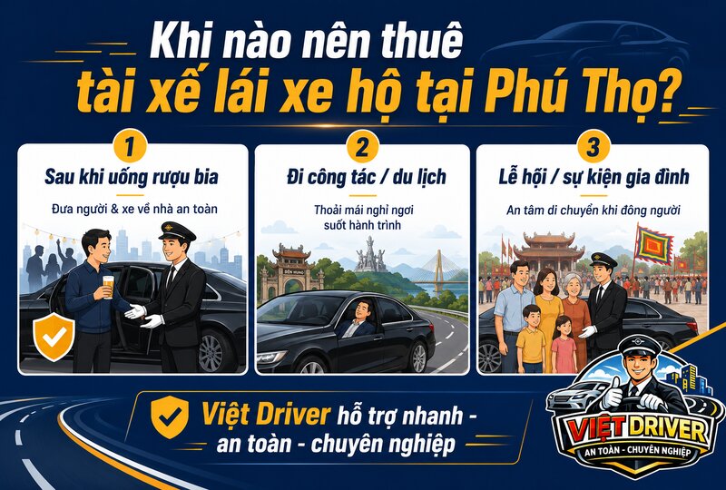 Các trường hợp nên thuê tài xế lái xe hộ tại Phú Thọ Các trường hợp nên thuê tài xế lái xe hộ tại Phú Thọ