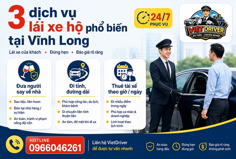 Các dịch vụ lái xe hộ Vĩnh Long phổ biến tại Việt Driver Các dịch vụ lái xe hộ Vĩnh Long phổ biến tại Việt Driver