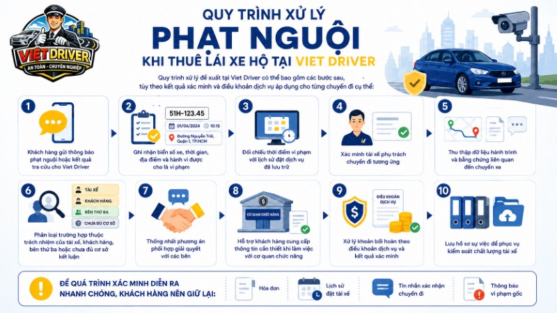 Quy trình xử lý phạt nguội khi thuê lái xe hộ tại Viet Driver Quy trình xử lý phạt nguội khi thuê lái xe hộ tại Viet Driver